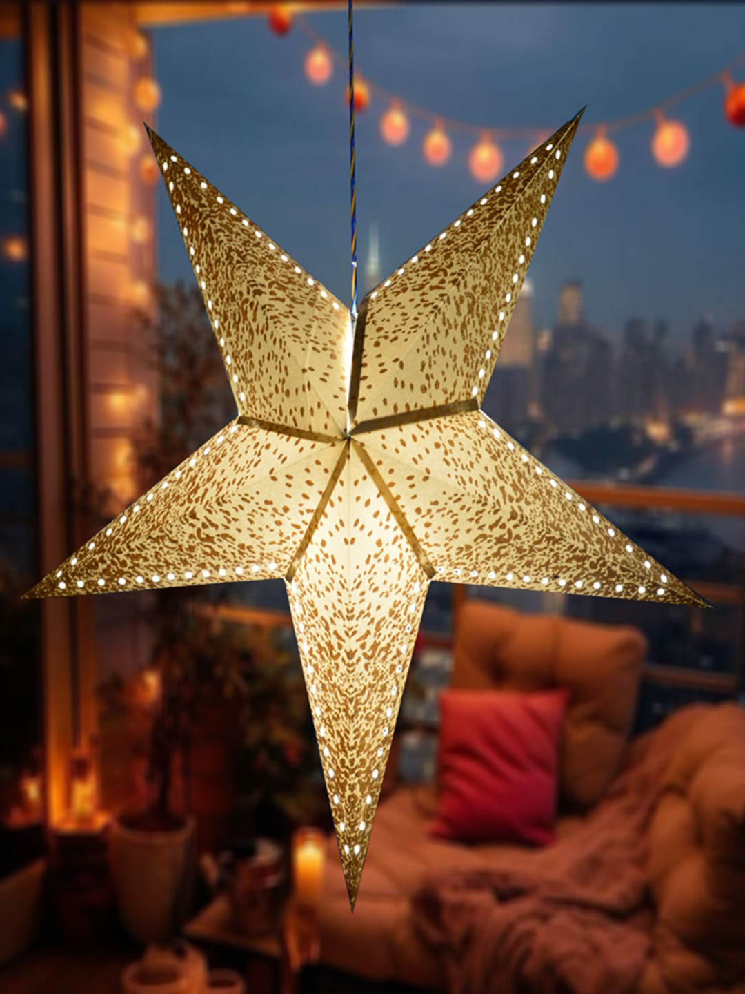 

ME & YOU Cream Coloured 2 Pieces Textured Christmas Decorative Hanging Stars