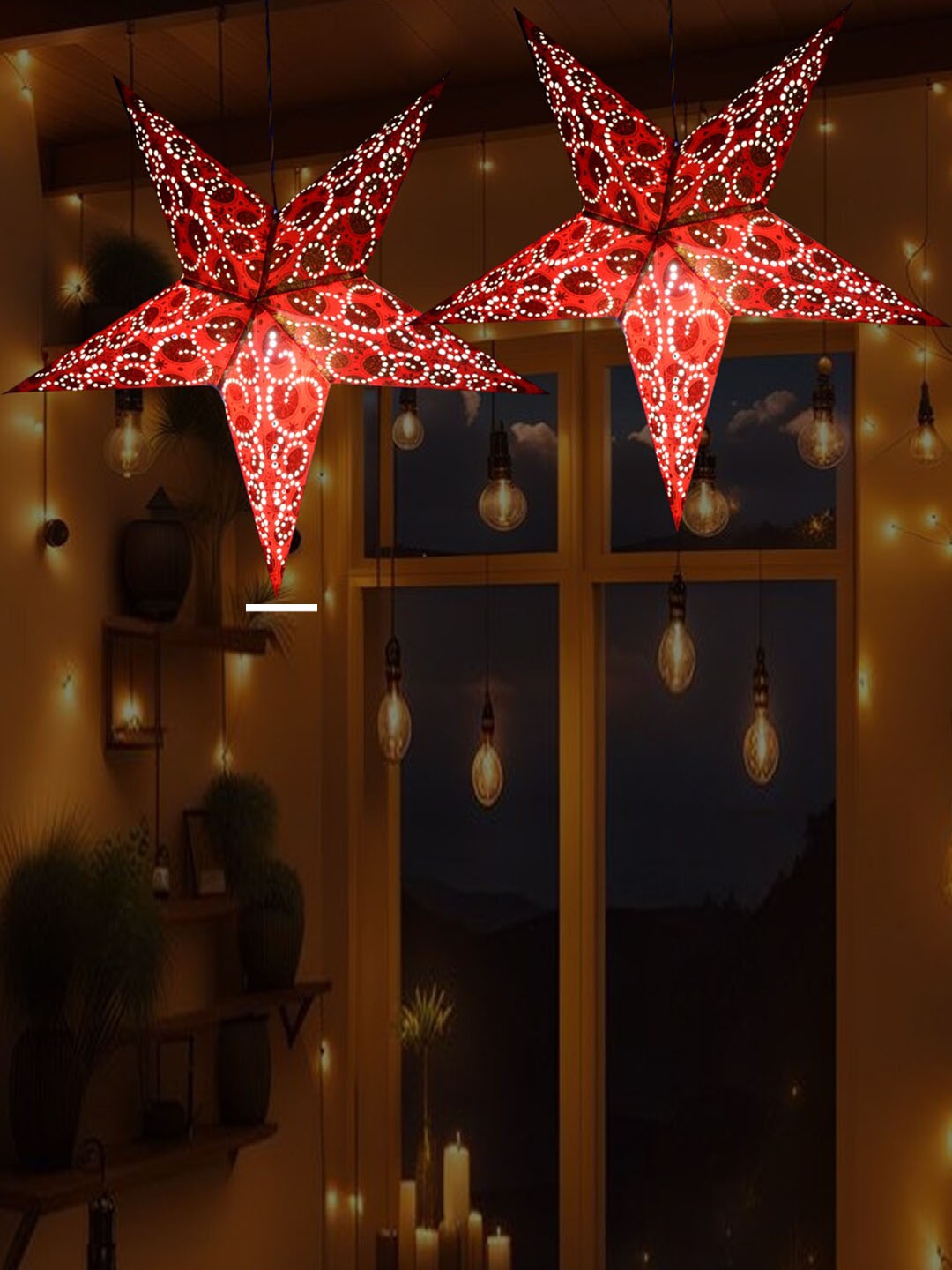 

ME & YOU Red 2 Pieces Textured Christmas Decorative Hanging Stars