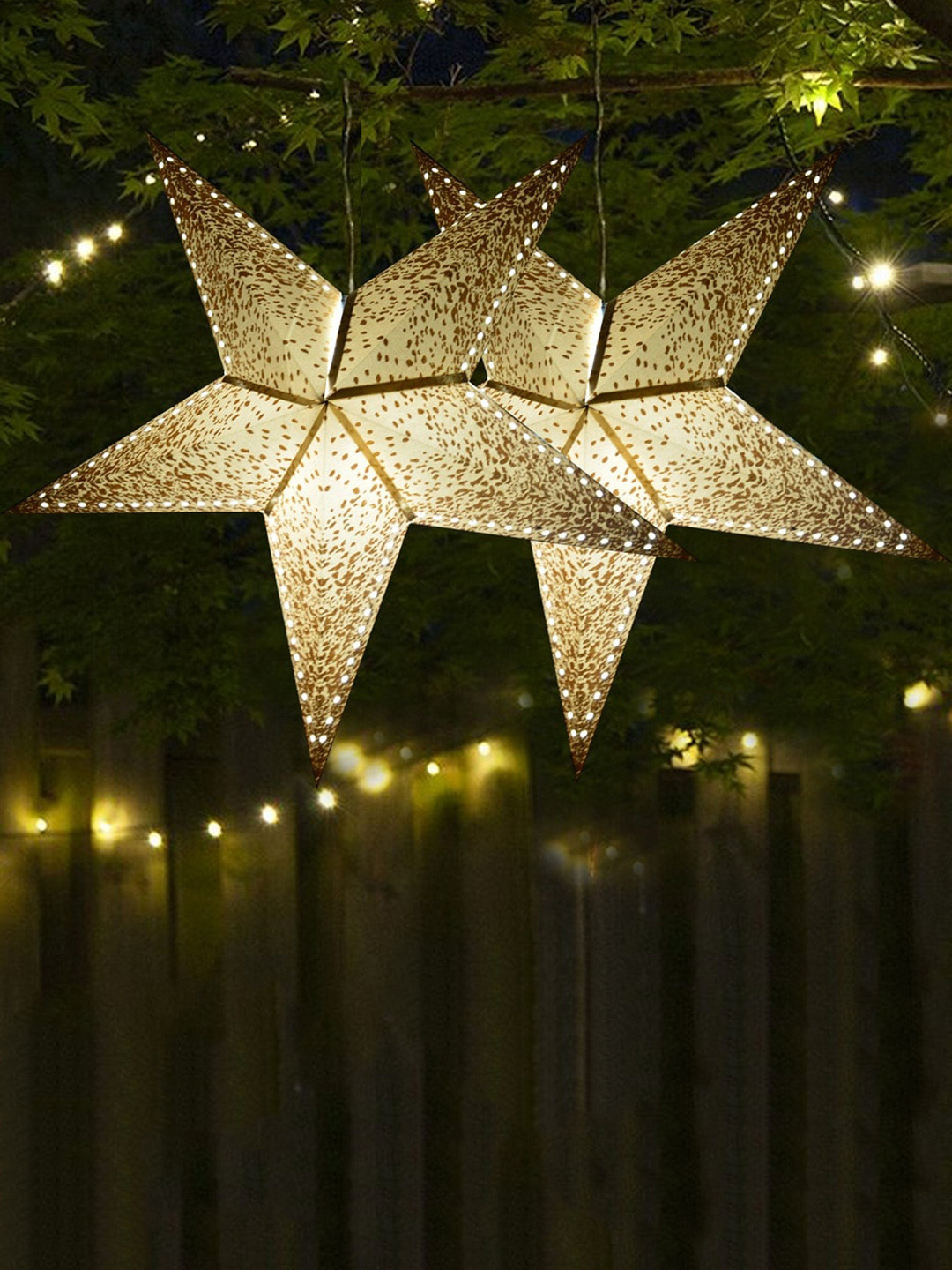 

ME & YOU Brown 2 Pieces Textured Christmas Decorative Hanging Stars