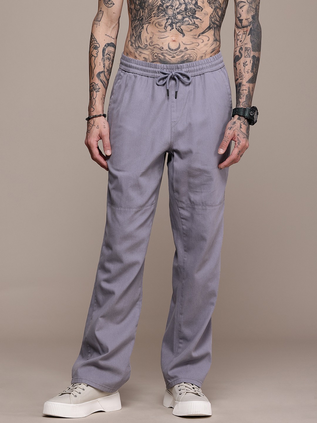 

The Roadster Life Co. Pure Cotton Joggers Trousers, Grey