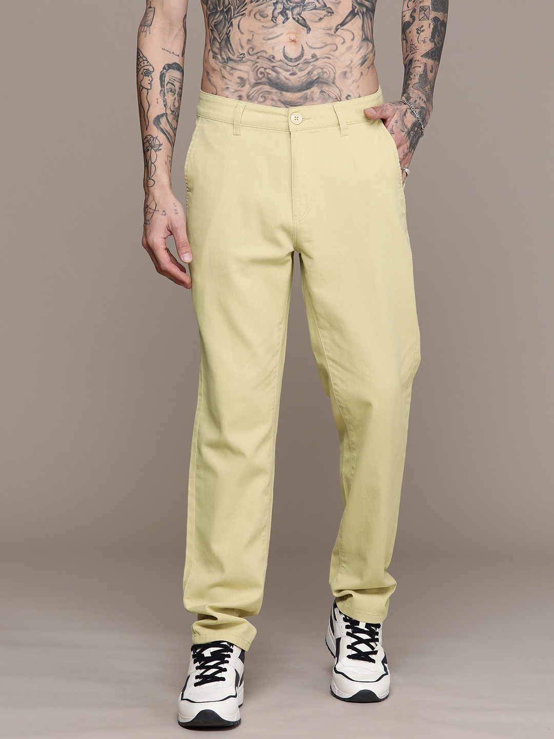 

The Roadster Life Co. Men Pure Cotton Chinos Trousers, Mustard
