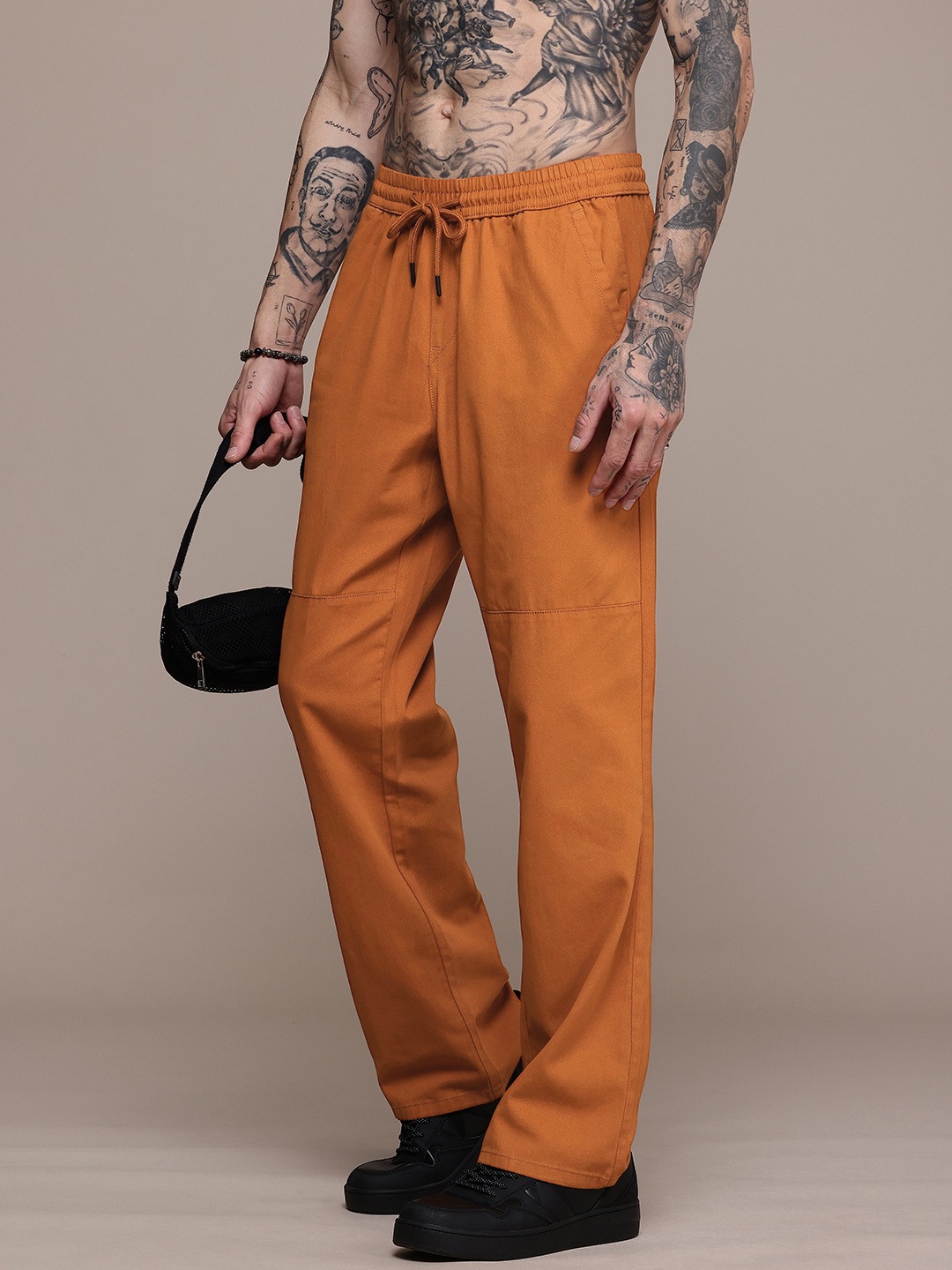 

The Roadster Life Co. Pure Cotton Joggers Trousers, Rust