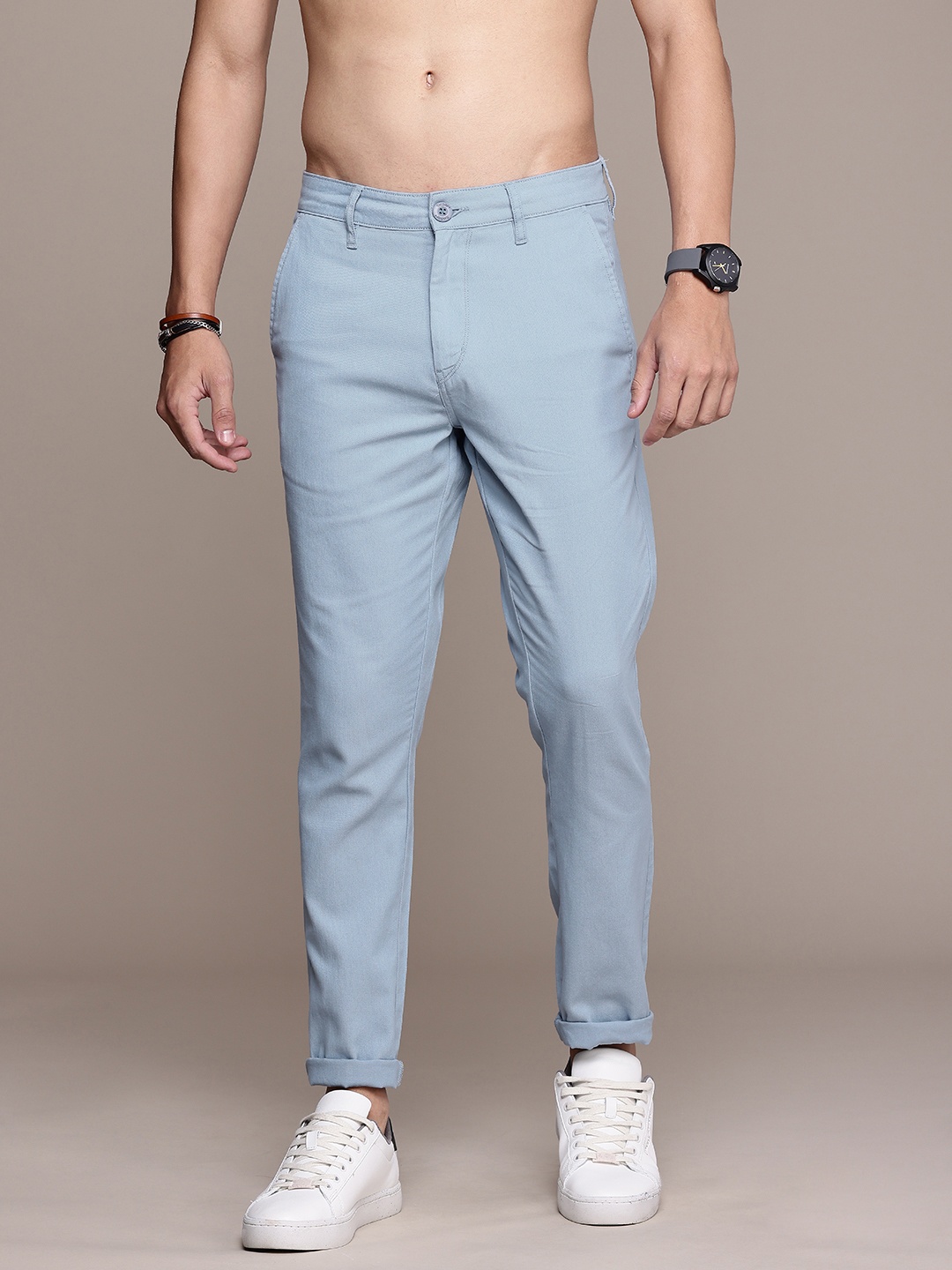 

The Roadster Life Co. Men Pure Cotton Chinos Trousers, Blue