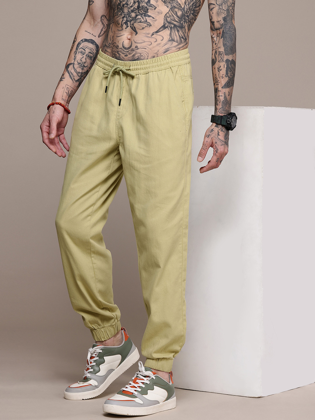

The Roadster Life Co. Pure Cotton Joggers Trousers, Olive