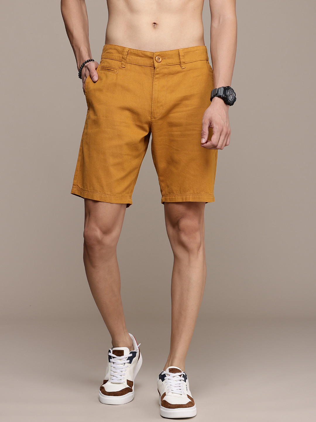 

The Roadster Life Co. Men Pure Cotton Chino Shorts, Mustard