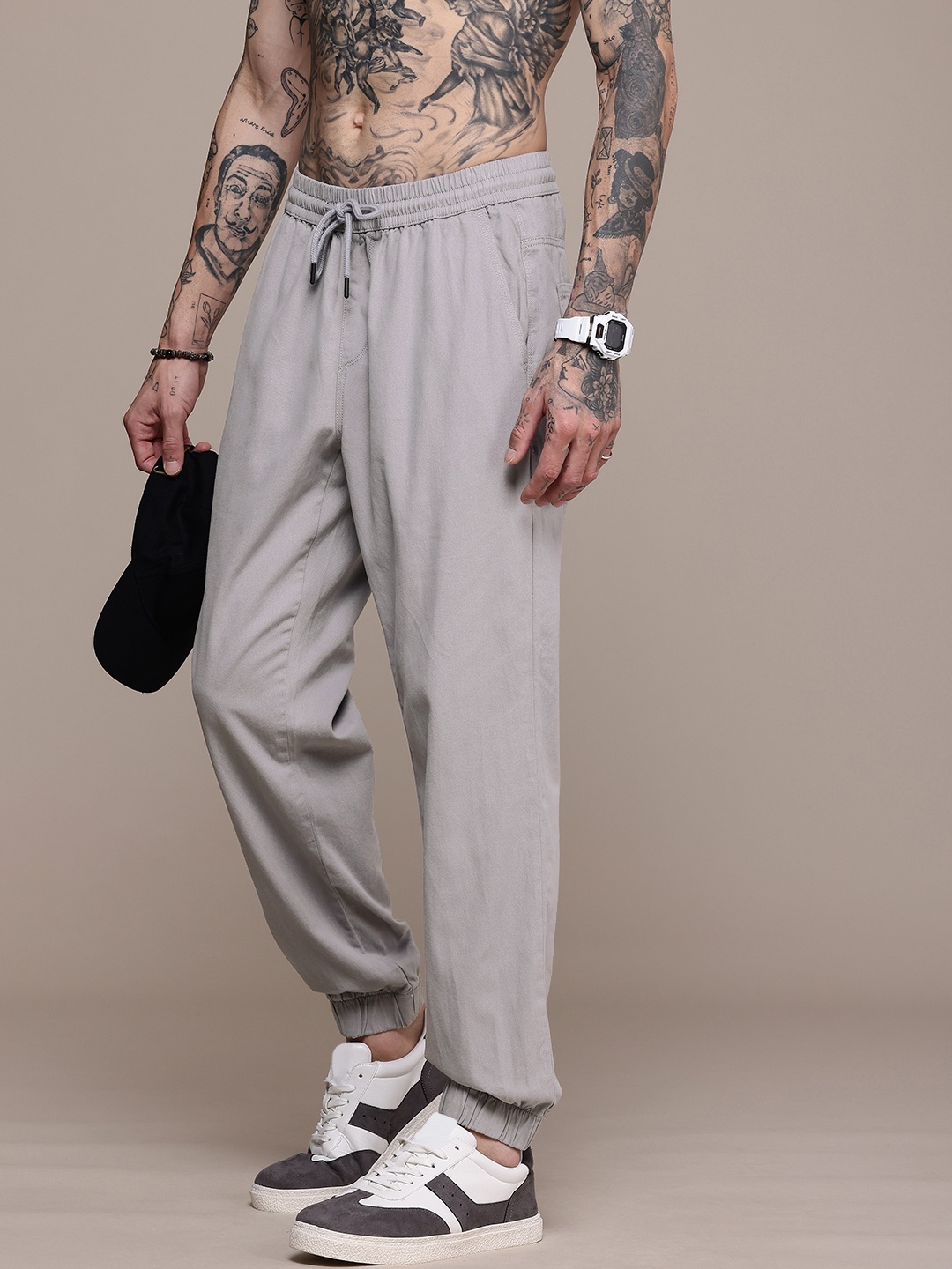 

The Roadster Life Co. Pure Cotton Joggers Trousers, Grey