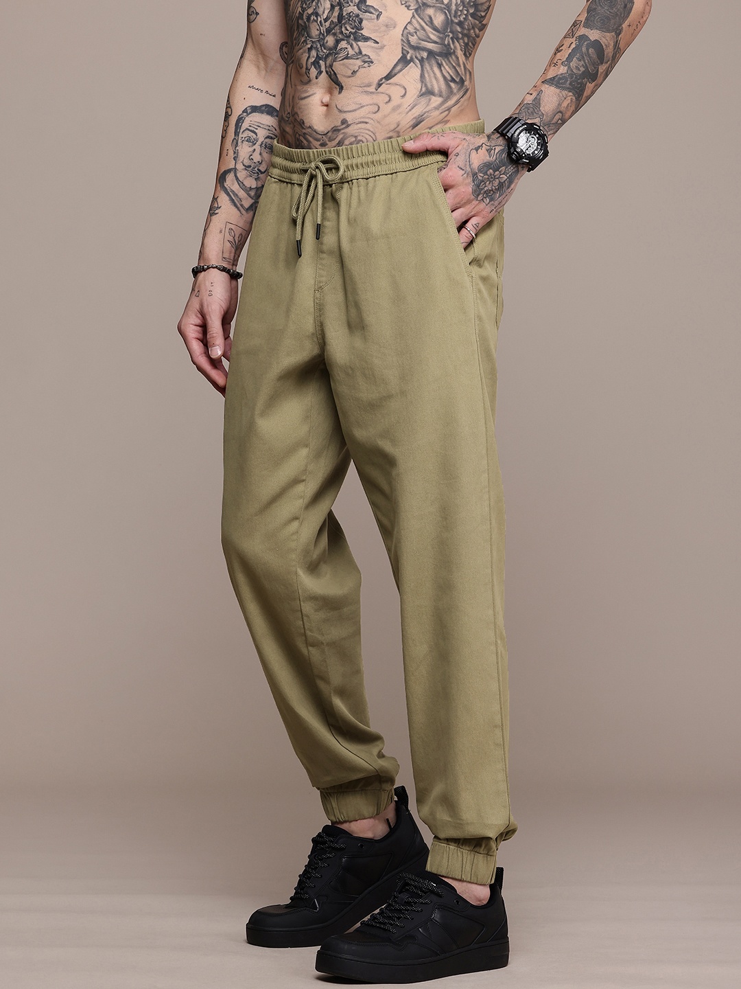 

The Roadster Life Co. Pure Cotton Joggers Trousers, Olive
