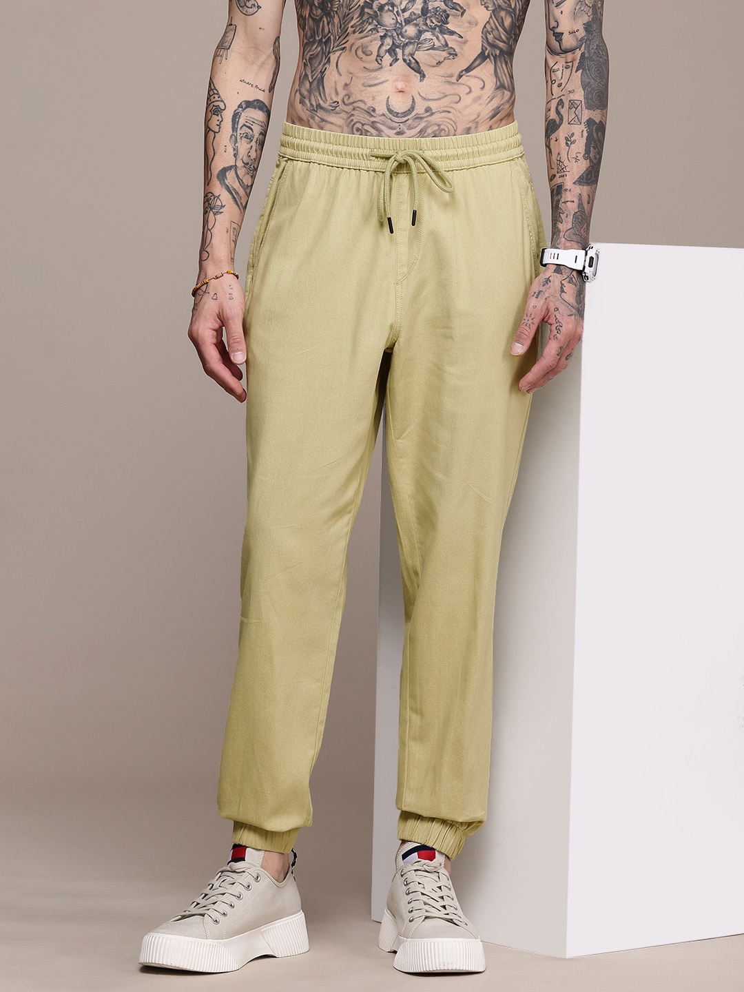 

The Roadster Life Co. Pure Cotton Joggers Trousers, Olive