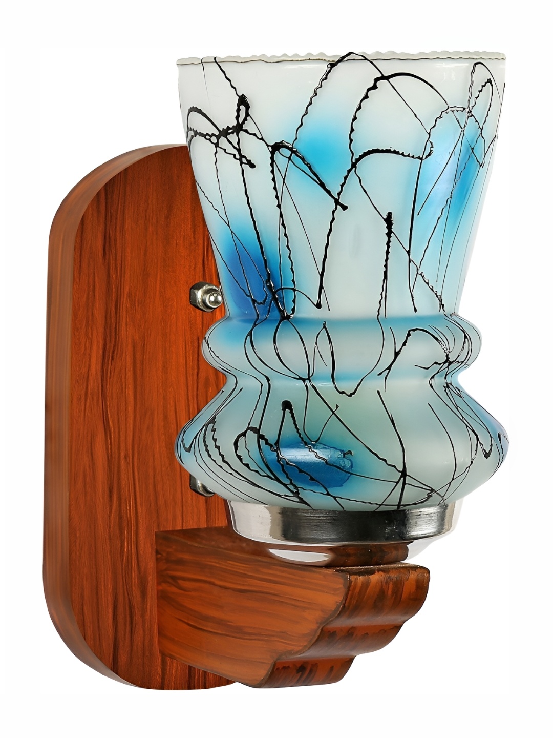 

Afast Brown & Blue Printed Wooden Frustum Shaped Wall Lamp