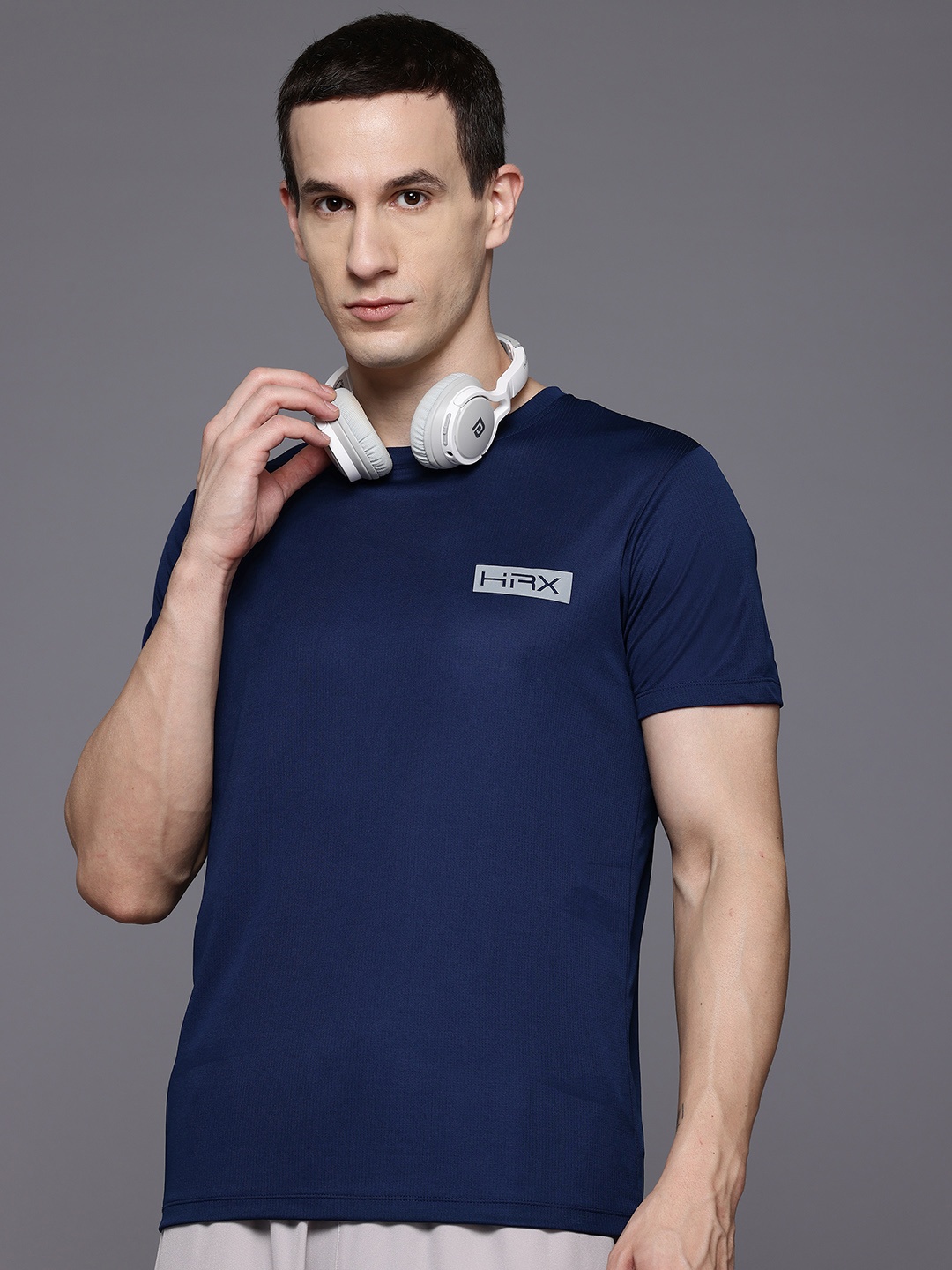 

HRX by Hrithik Roshan Rapid-Dry Typography Print Running T-shirt, Navy blue