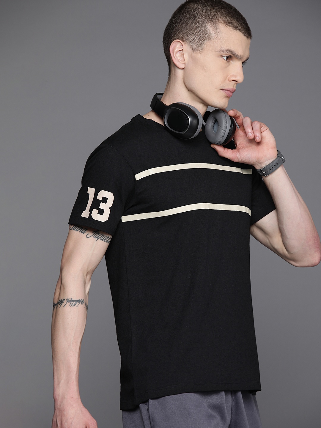 

HRX by Hrithik Roshan Striped Lifestyle T-shirt, Black