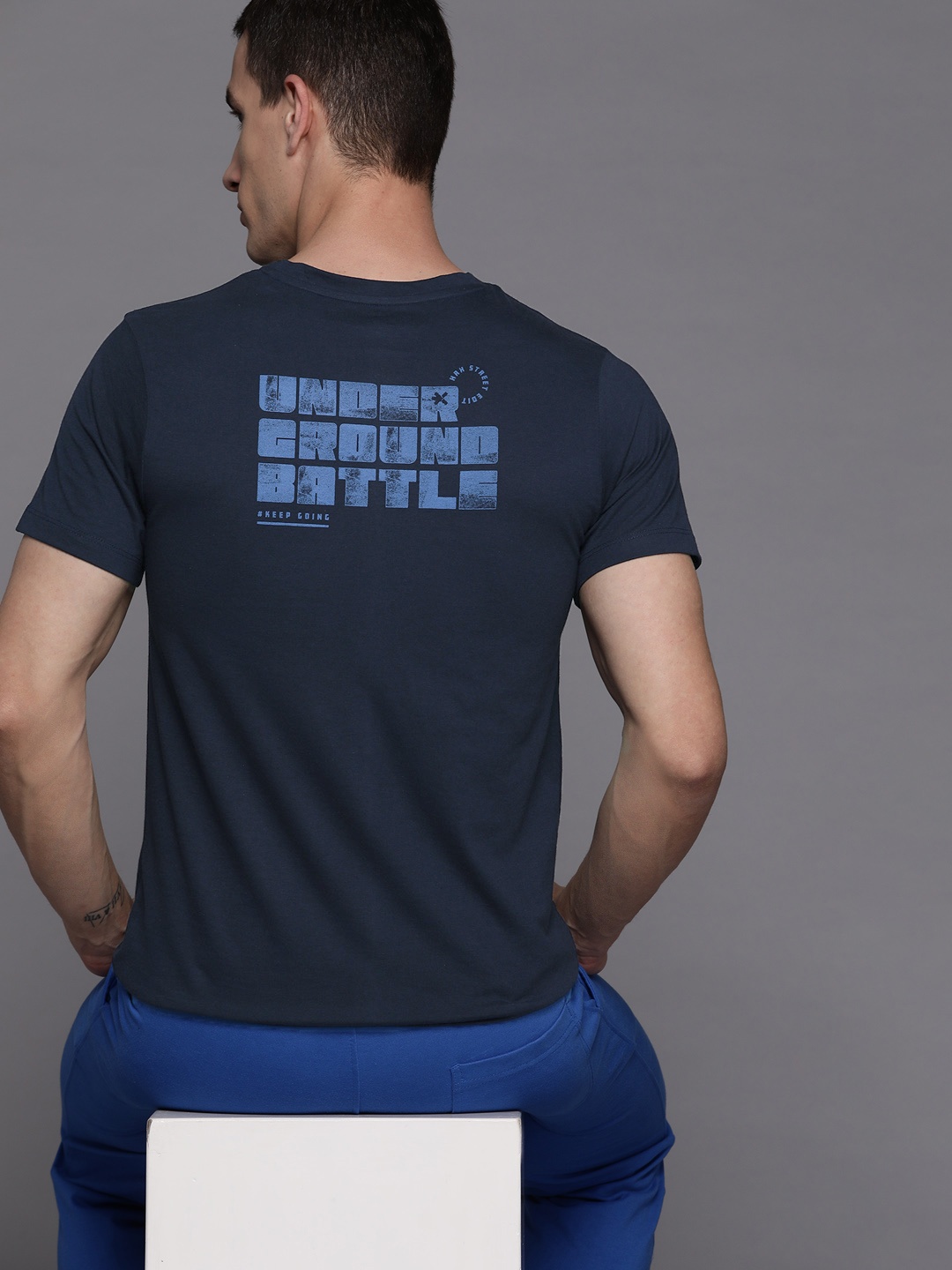 

HRX by Hrithik Roshan Men Typography Printed T-shirt, Navy blue