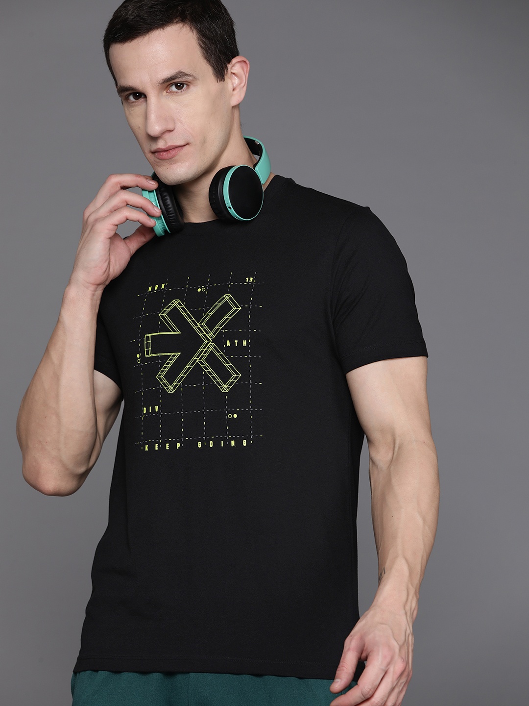 

HRX by Hrithik Roshan Printed Round Neck Casual T-shirt, Black