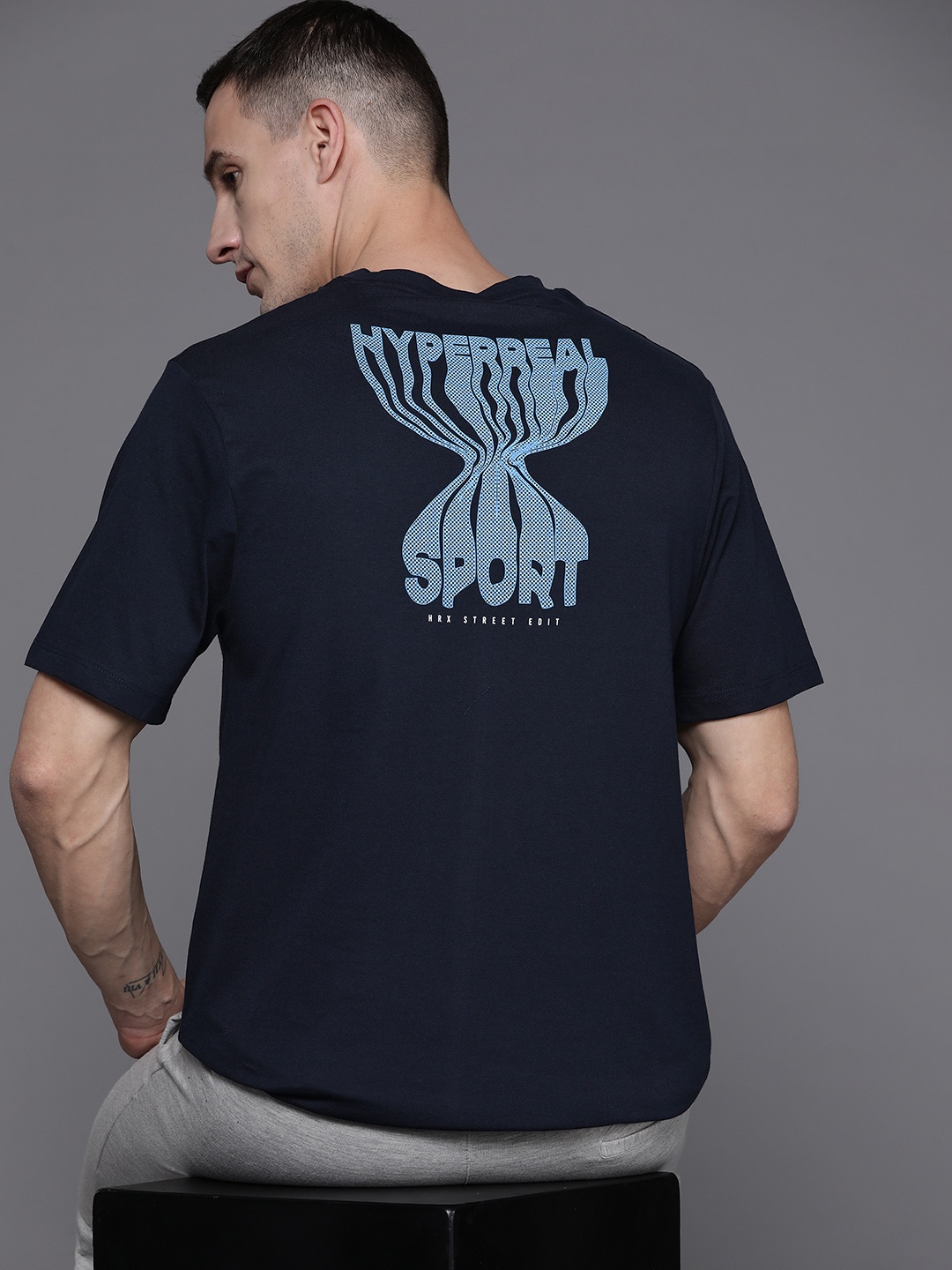 

HRX by Hrithik Roshan Back Print Lifestyle T-shirt, Navy blue
