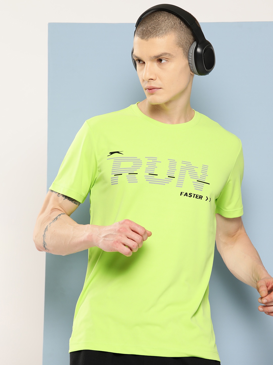 

Slazenger Men Typography Printed Ultra-Dry Running T-shirt, Lime green