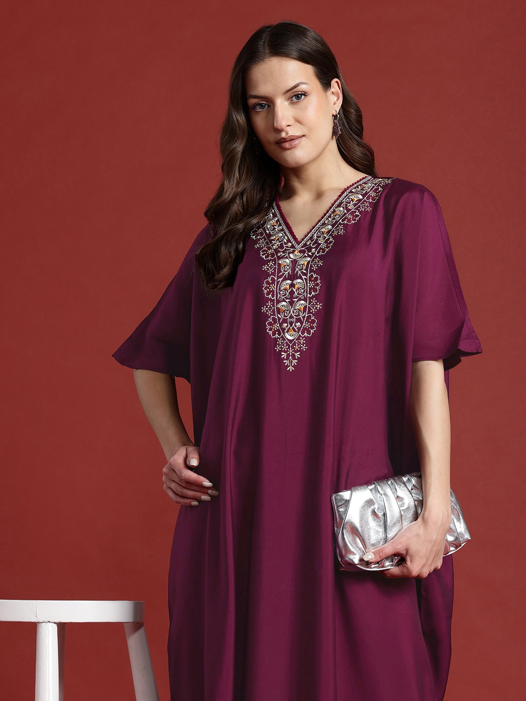 

all about you Embroidered Detail Extended Sleeves Kurta, Purple