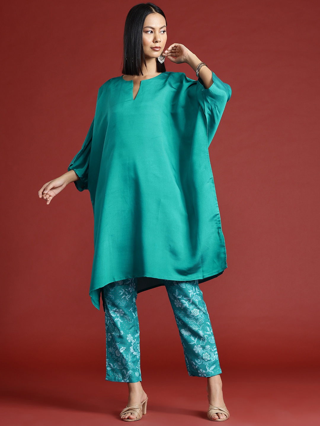 

all about you Kaftan Kurta with Trousers, Turquoise blue