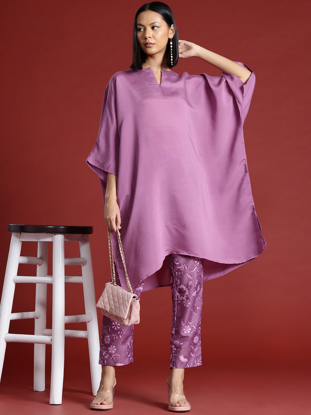 

all about you Women Kaftan Kurta with Trousers, Purple