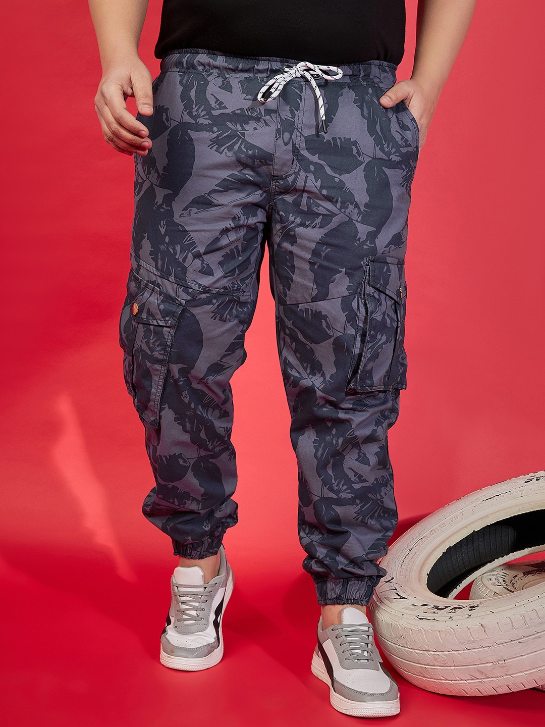 

bigbanana Men Plus Size Camouflage Printed Cargo Joggers, Purple