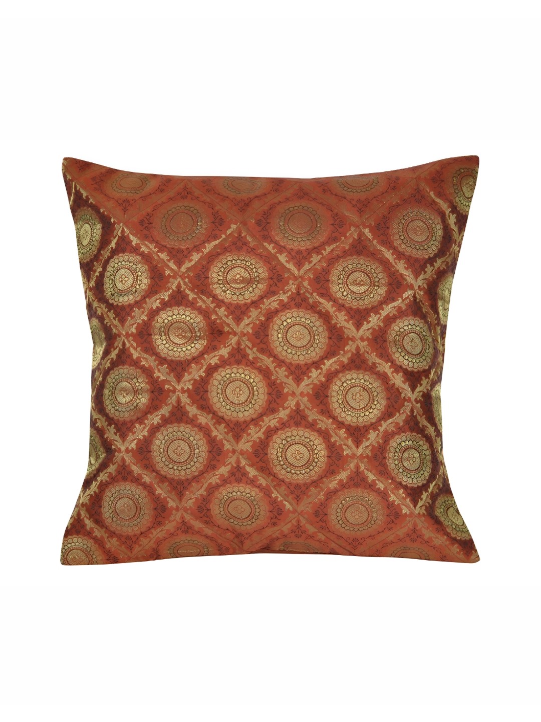 

Lal Haveli Brown & Gold Toned Ethnic Motif Silk Square Cushion Cover