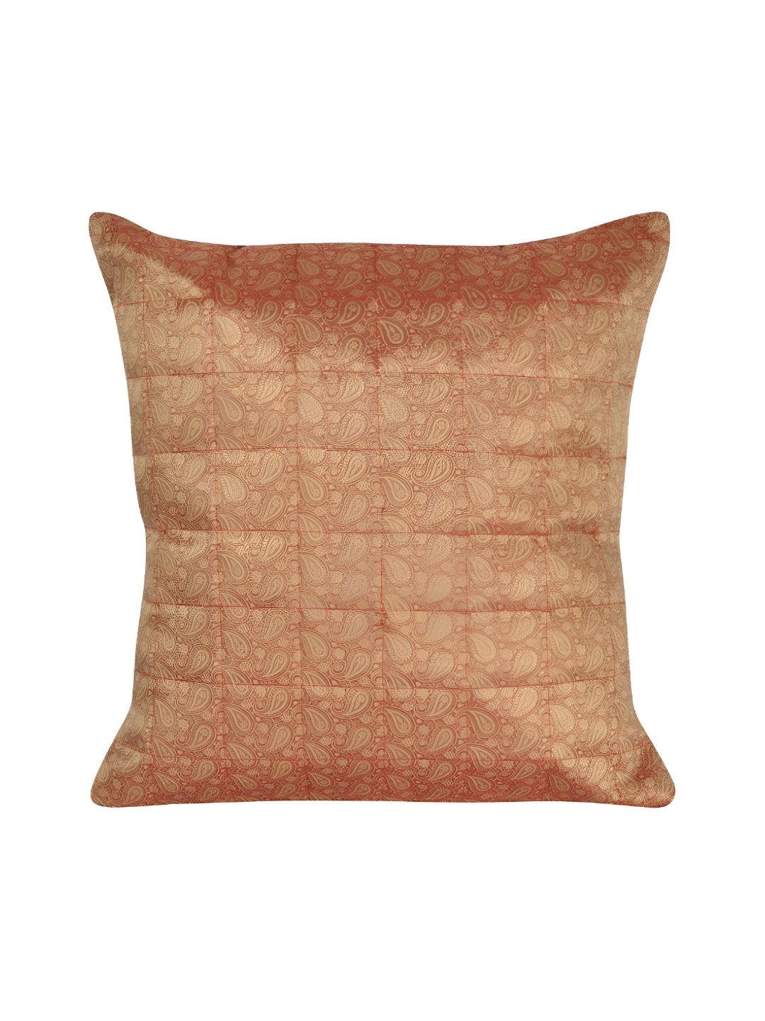 

Lal Haveli Maroon & Gold Toned Ethnic Motif Silk Square Cushion Cover