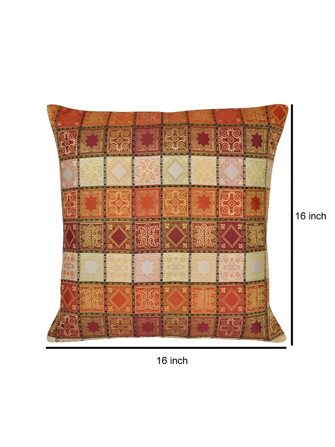 

Lal Haveli Brown & Gold Toned Ethnic Motif Silk Square Cushion Cover