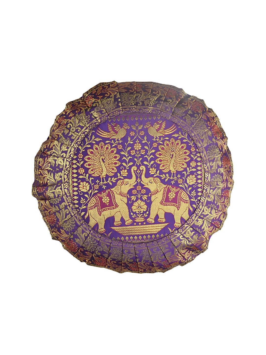 

Lal Haveli Purple & Gold Toned Ethnic Motif Silk Round Cushion Cover