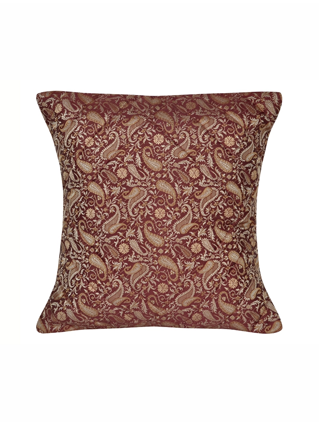 

Lal Haveli Maroon & Gold Toned Ethnic Motif Silk Square Cushion Cover