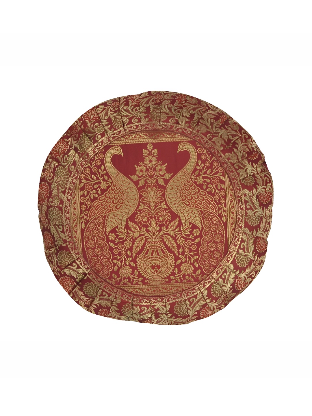 

Lal Haveli Maroon & Gold Toned Ethnic Motif Silk Round Cushion Cover