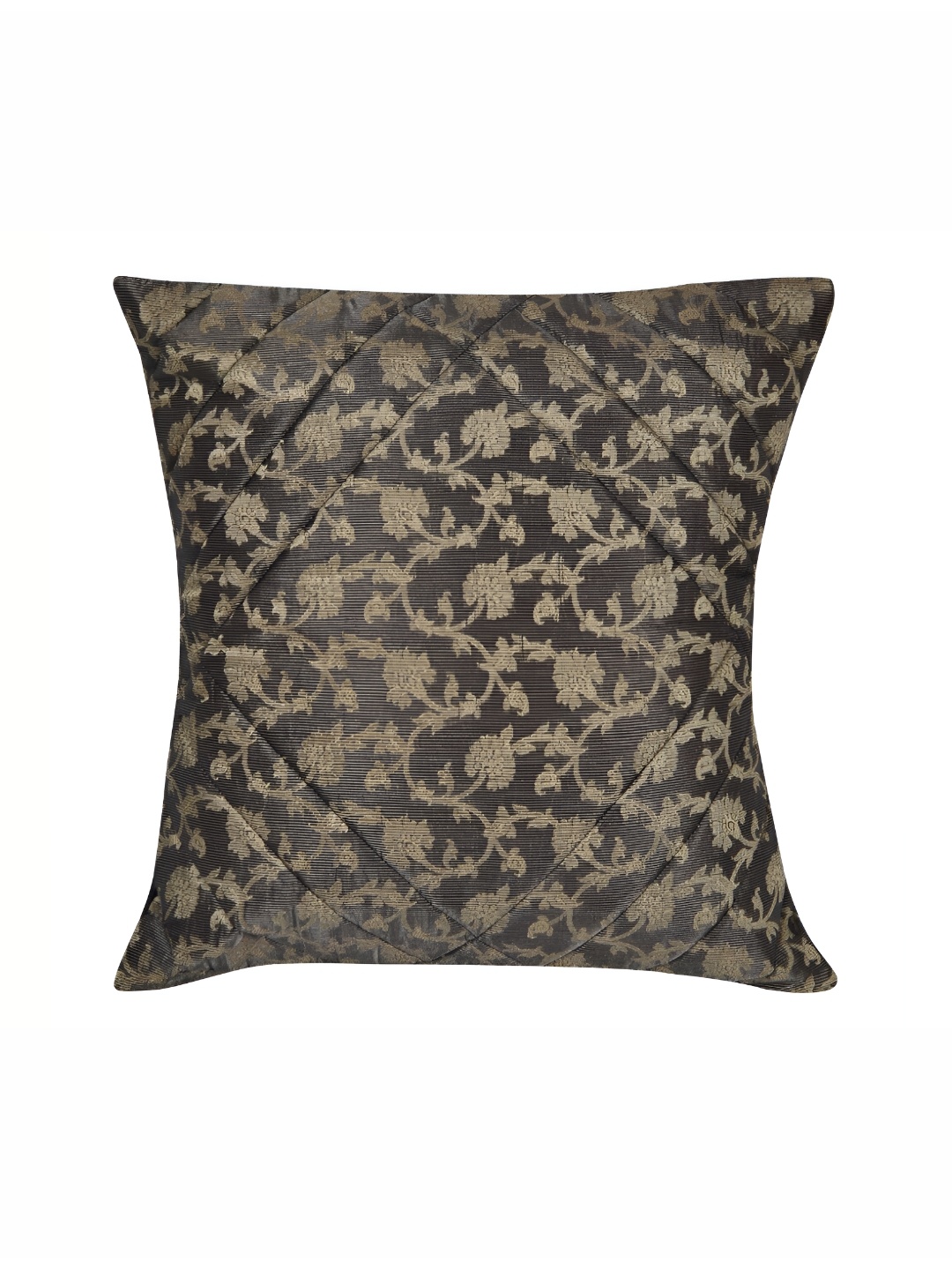 

Lal Haveli Black & Gold Toned Floral Printed Square Cushion Cover