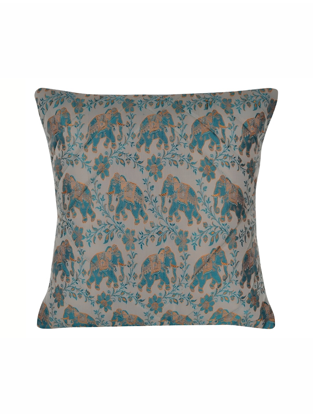 

Lal Haveli Grey & Blue Floral Printed Square Cushion Cover