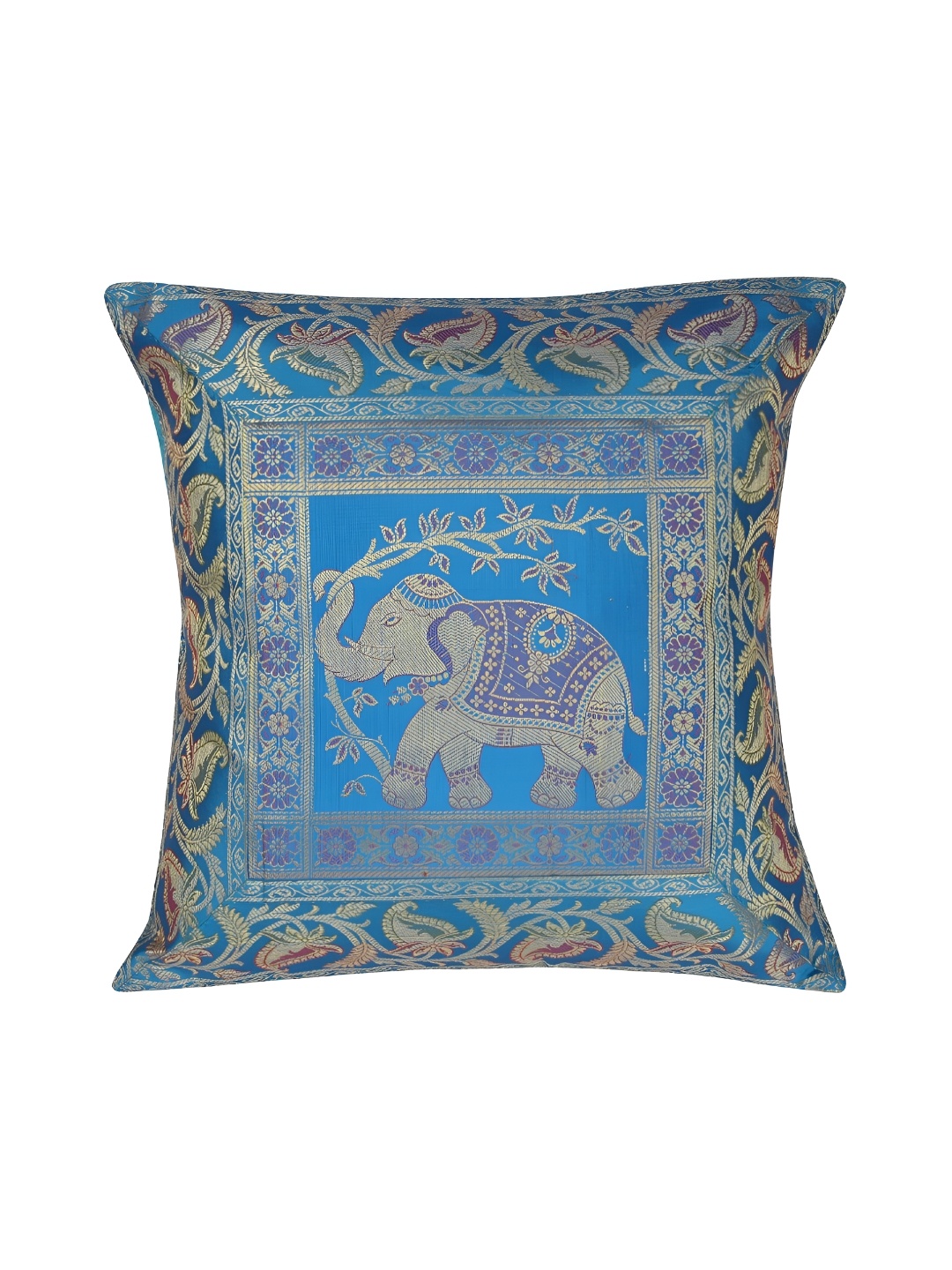 

Lal Haveli Turquoise Blue & Gold Toned Floral Printed Square Cushion Cover