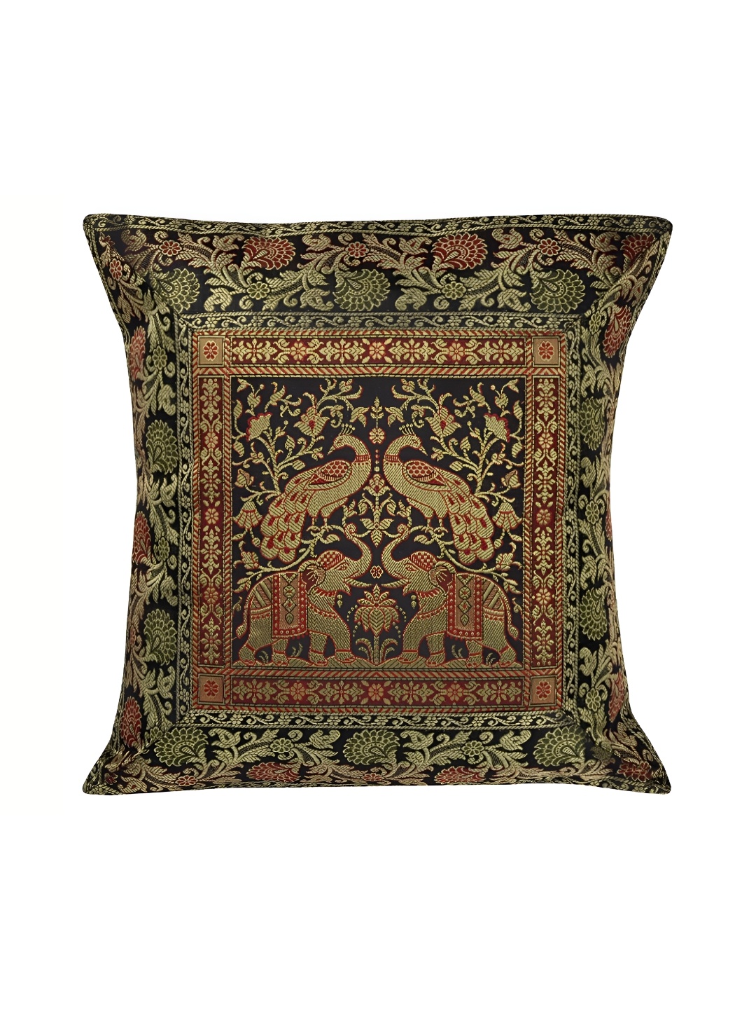

Lal Haveli Black & Gold Toned Floral Printed Square Cushion Cover