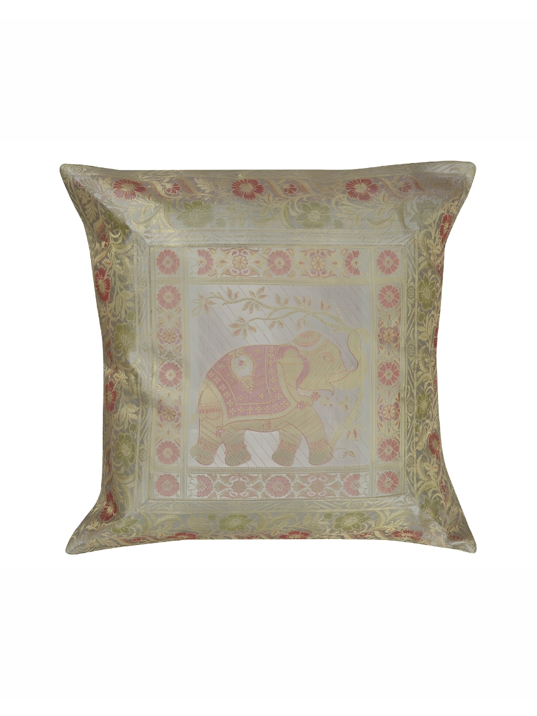 

Lal Haveli Beige & Grey Floral Printed Square Cushion Cover