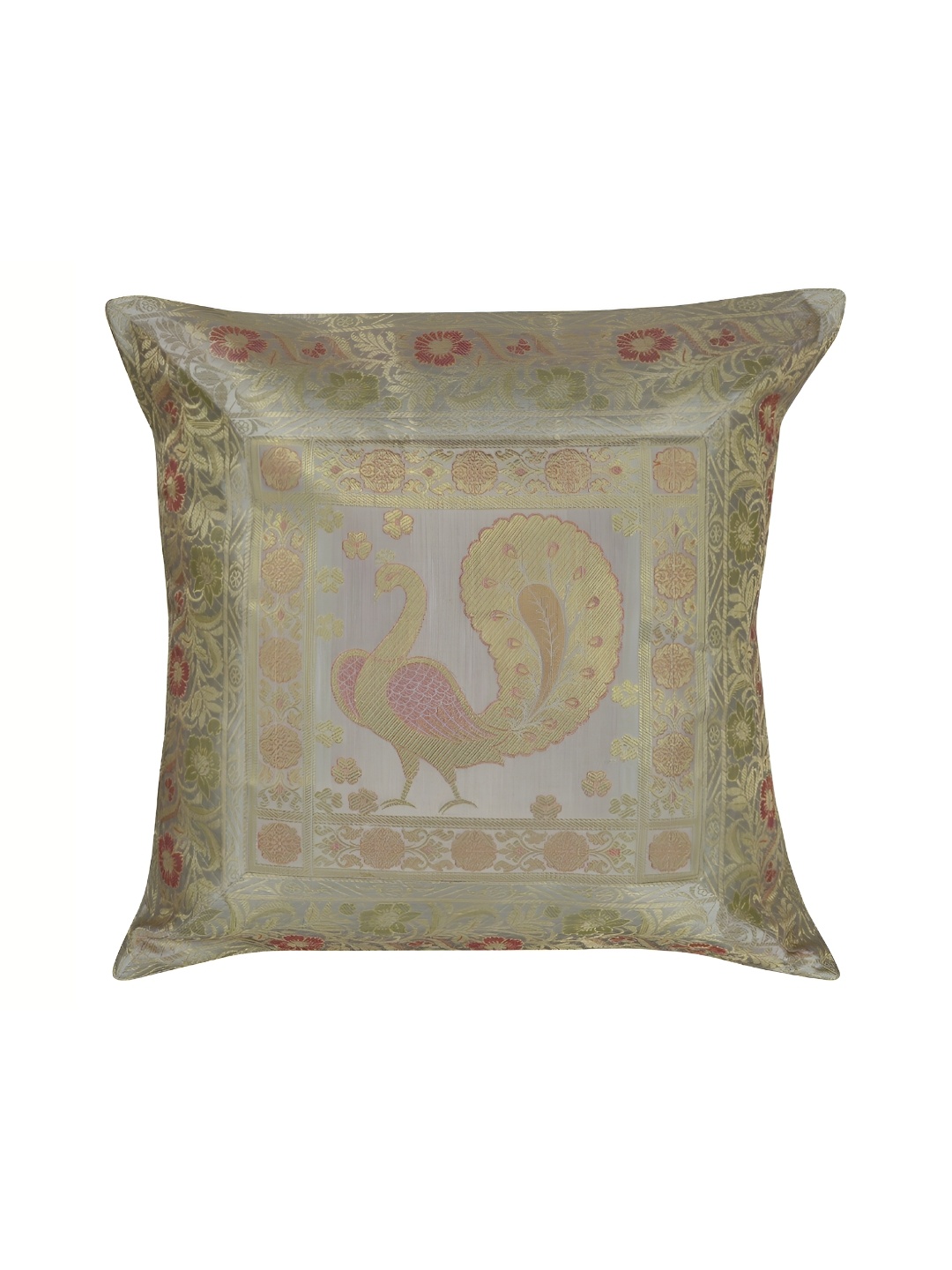 

Lal Haveli Beige & Grey Floral Printed Square Cushion Cover