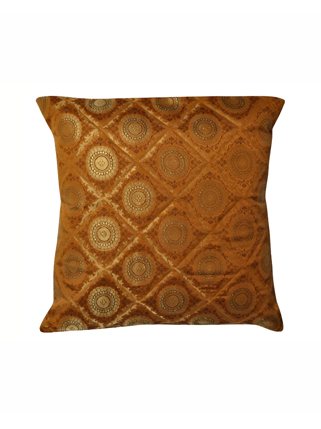 

Lal Haveli Mustard & Gold Toned Floral Printed Square Cushion Cover