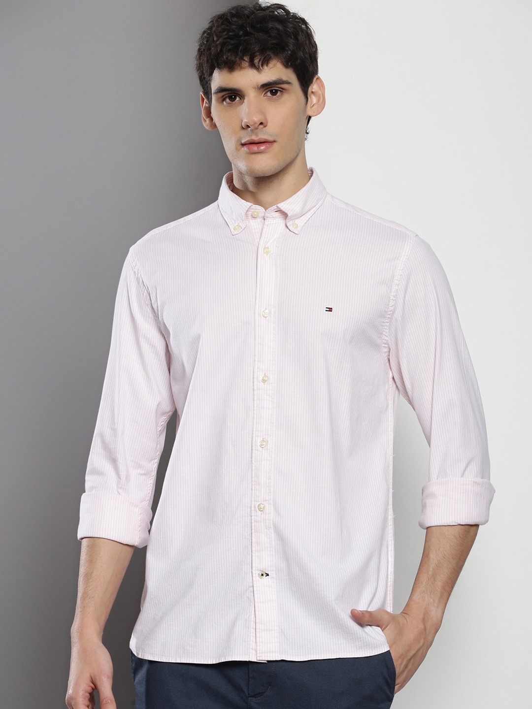 

Tommy Hilfiger Striped Button-Down Collar Classic Casual Shirt, Pink