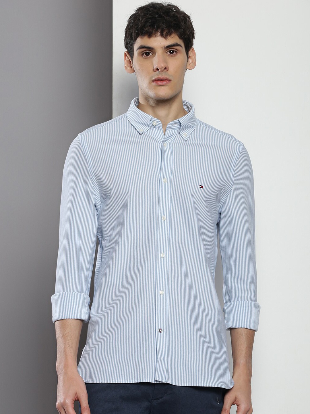 

Tommy Hilfiger Slim Fit Striped Button-Down Collar Casual Shirt, Blue