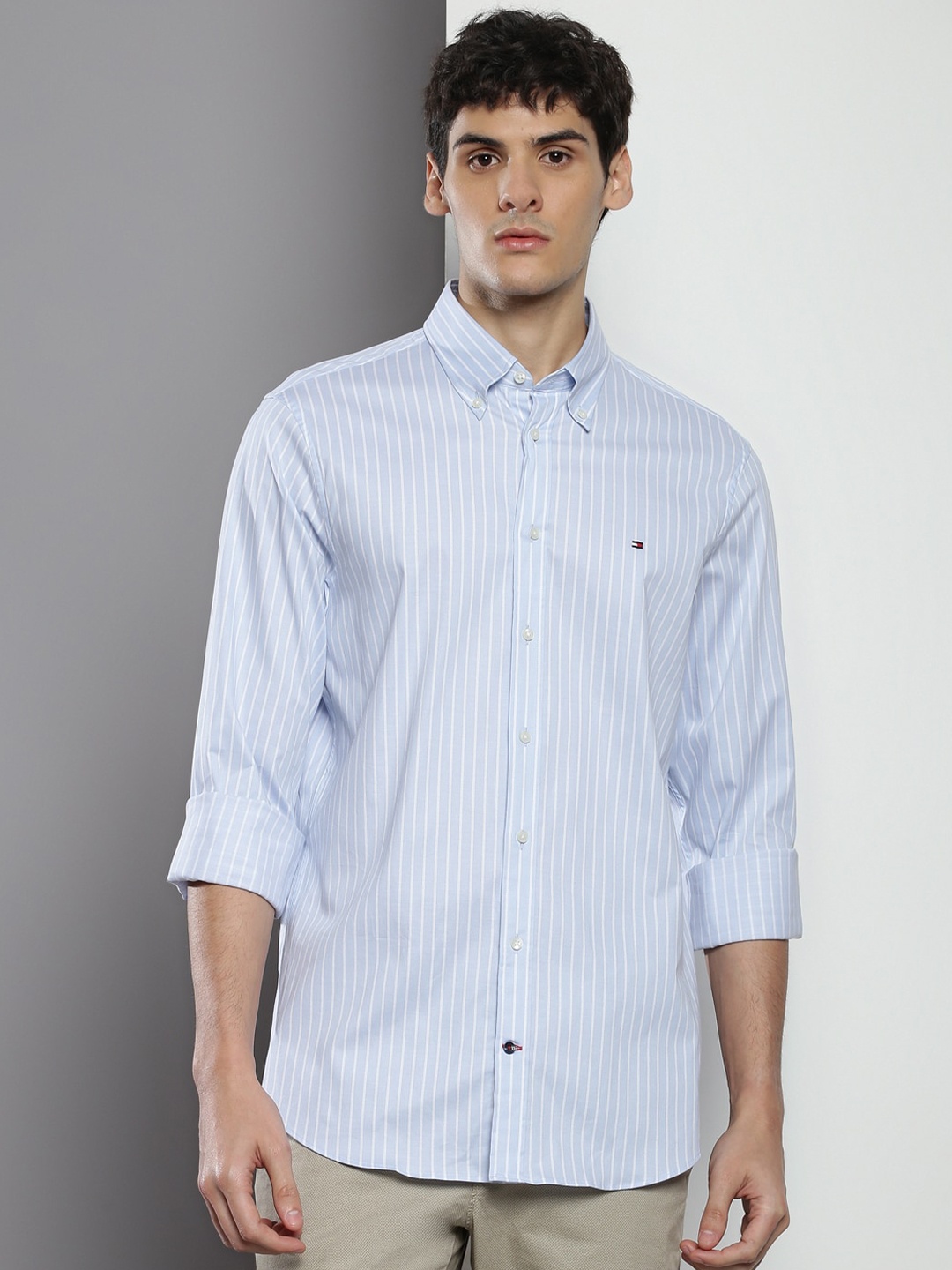 

Tommy Hilfiger Striped Slim Fit Button-Down Collar Classic Casual Shirt, Blue