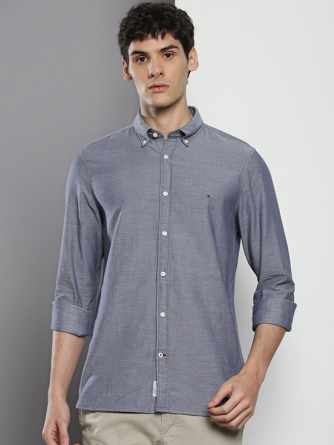 

Tommy Hilfiger Slim Fit Button-Down Collar Organic Cotton Casual Shirt, Blue