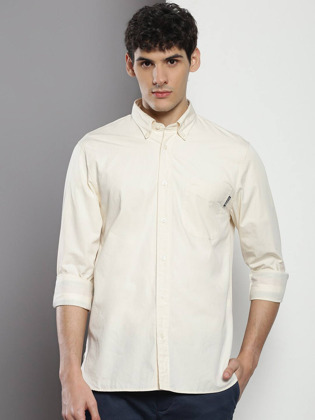 

Tommy Hilfiger Button-Down Collar Pure Cotton Casual Shirt, Beige