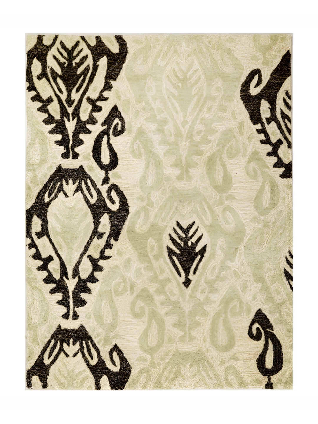 MIRZAPUR KALEEN AND RUGS Green & Black Handmade Woollen Carpet