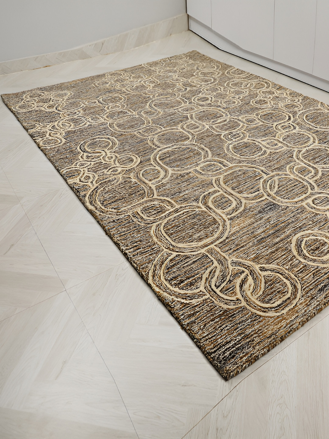 

MIRZAPUR KALEEN AND RUGS Brown & Beige Handmade Woollen Carpet