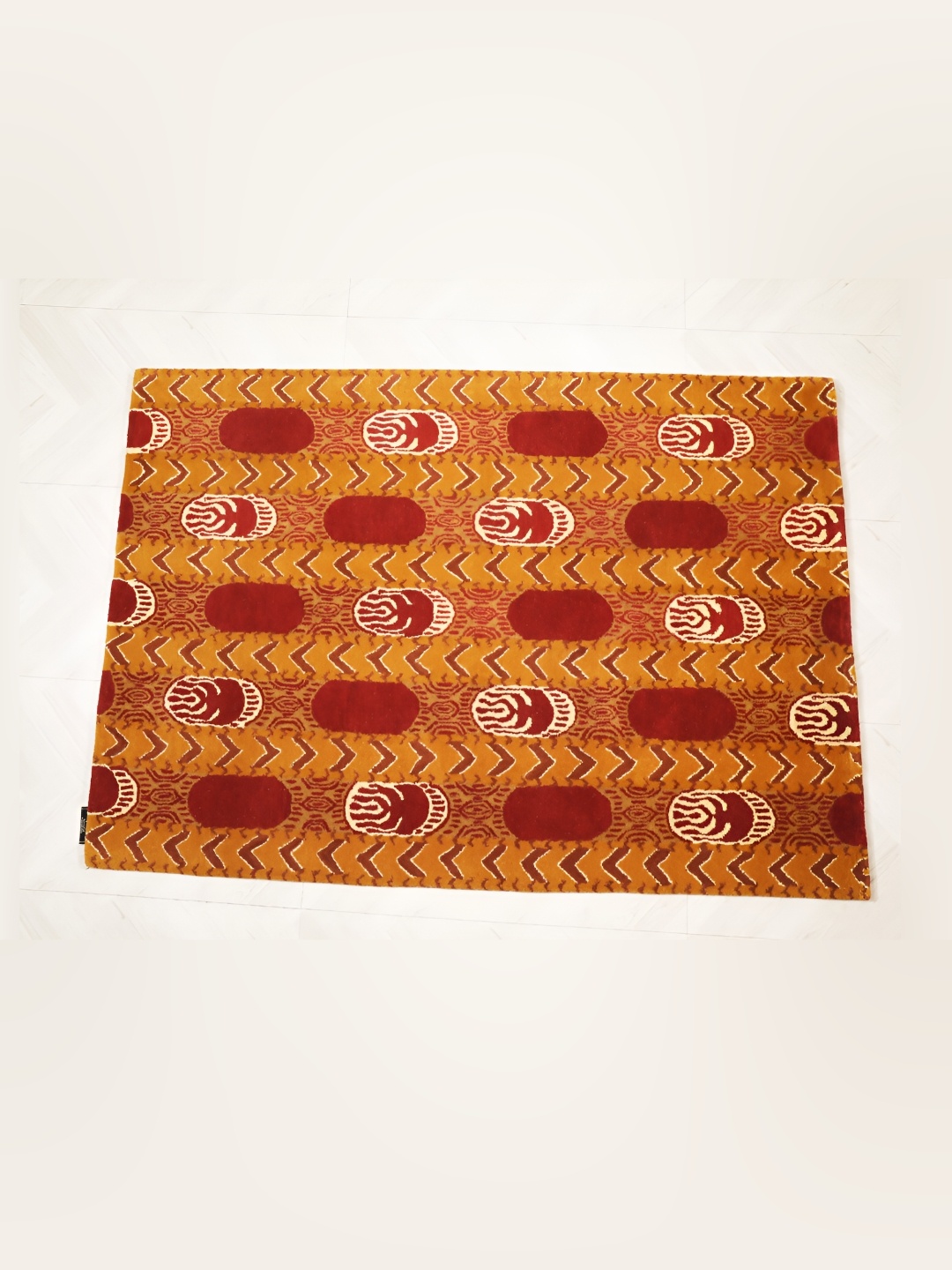 

MIRZAPUR KALEEN AND RUGS Mustard & Red Handmade Woollen Carpet