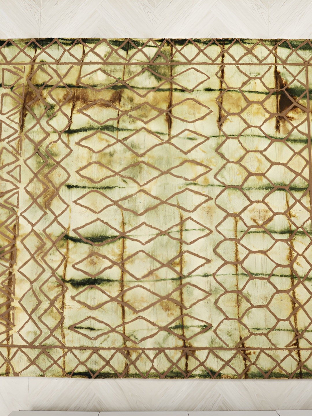 

MIRZAPUR KALEEN AND RUGS Beige & Green Handmade Woollen Carpet