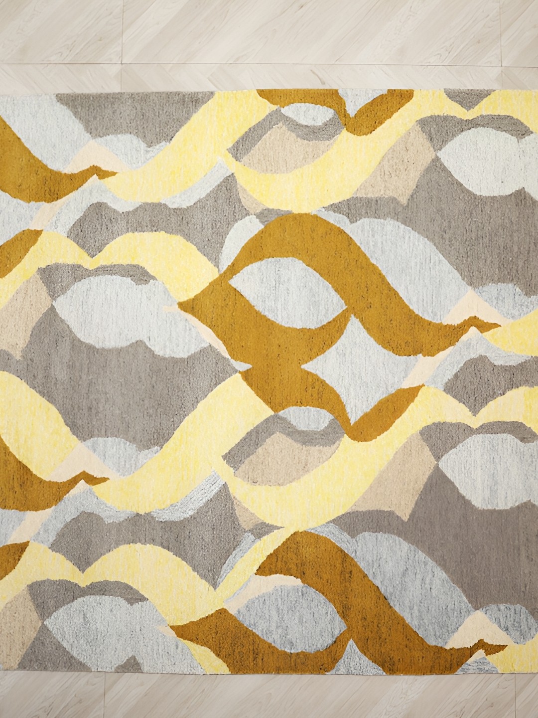 

MIRZAPUR KALEEN AND RUGS Grey & Yellow Handmade Woollen Carpet