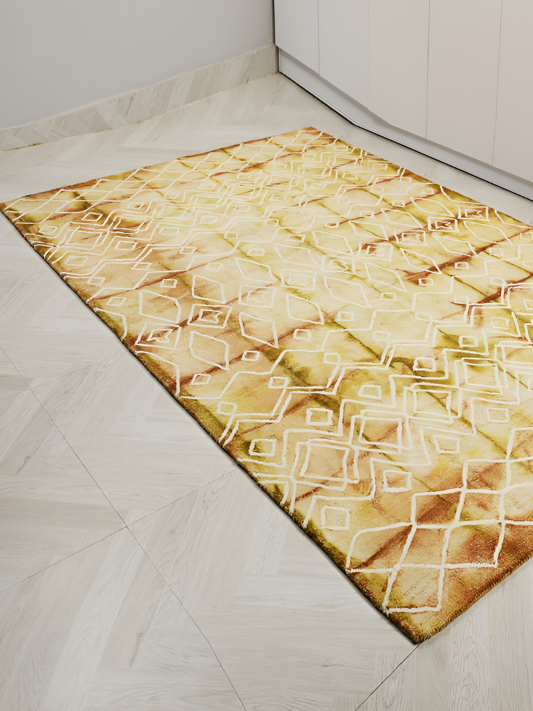 

MIRZAPUR KALEEN AND RUGS Beige & Mustard Handmade Woollen Carpet