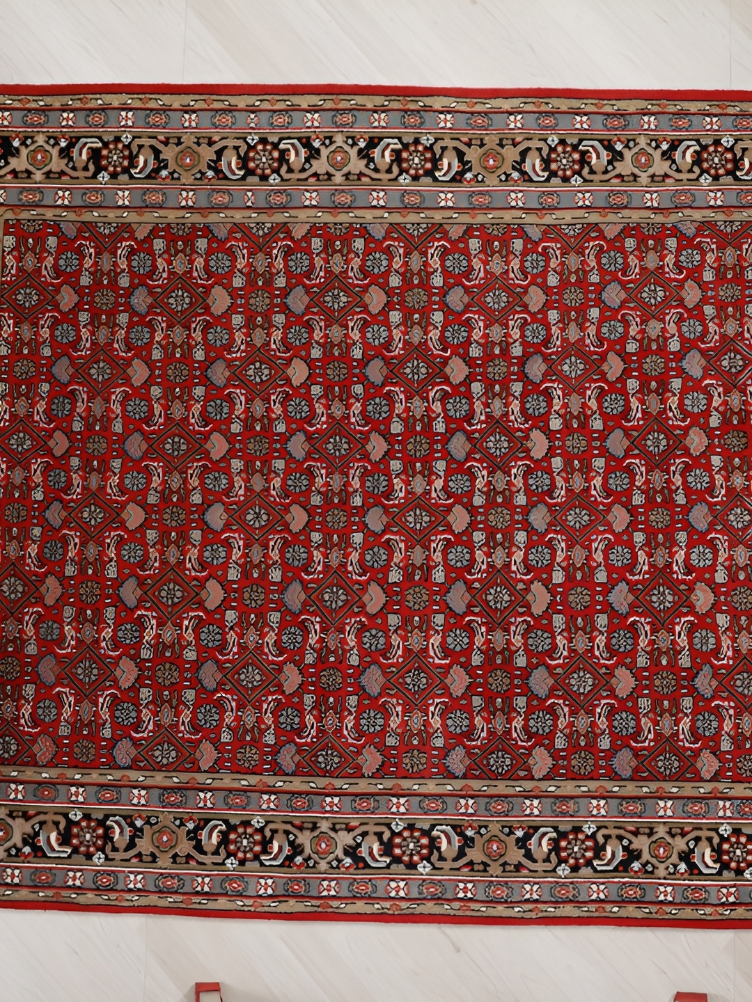 

MIRZAPUR KALEEN AND RUGS Maroon & Black Handmade Woollen Carpet