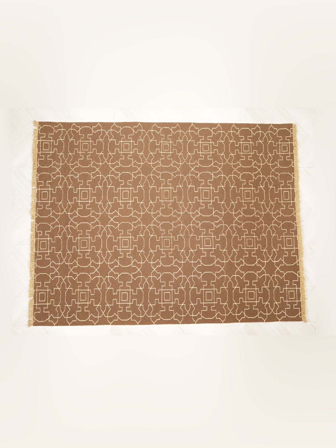 

MIRZAPUR KALEEN AND RUGS Brown & White Handmade Woollen Carpet