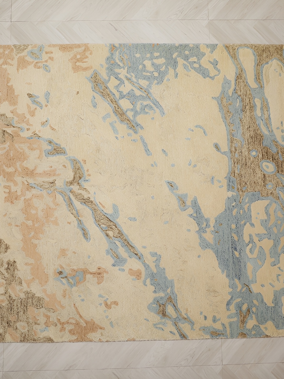 

MIRZAPUR KALEEN AND RUGS Beige & Blue Handmade Woollen Carpet